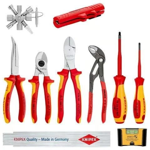 KNIPEX KNI002090V01 Elektro Uzatma Seti 10 Parça – İzoleli Profesyonel Elektrikçi Alet Seti ürün görseli 1