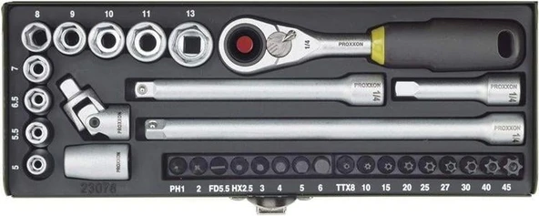 Proxxon 23078 Cırcırlı Kollu 32 Parçalı Lokma ve Bits Takımı 1/4'' ürün görseli 1