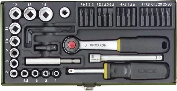 Proxxon 23070 Cırcırlı Kollu 39 Parçalı Lokma ve Bits Takımı 1/4'' ürün görseli 1