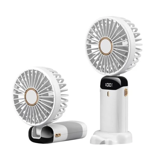 Feny FN-F30 Beyaz Kademeli Ultra Sessiz Led Göstergeli Katlanabilir Şarjlı 1200Mah Mini El Fanı ürün görseli 1