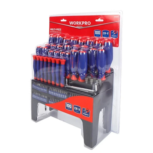 WORKPRO WP200507 Profesyonel CR-V Manyetik Tornavida ve Bits Uç Seti 100 Parça - Resim 2
