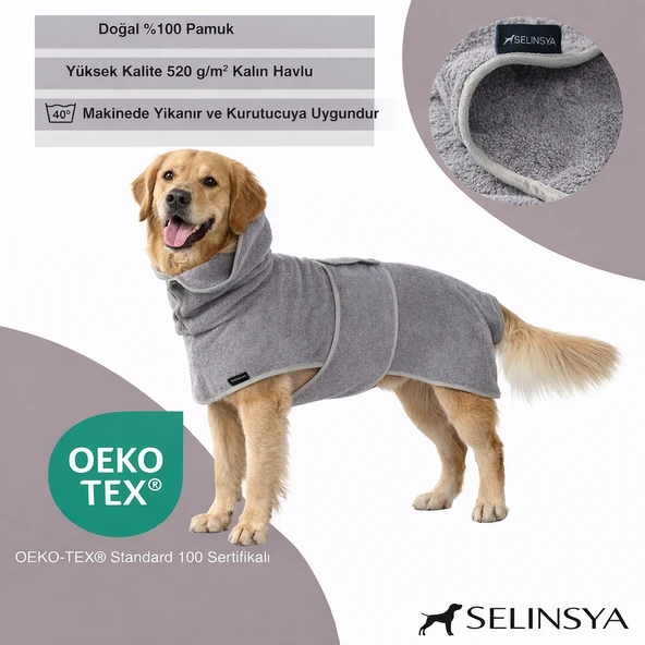 %100 Pamuk Köpek Bornozu Oeko-Tex Sertifikalı Süper Emici Havlu Bademantel ürün görseli 1