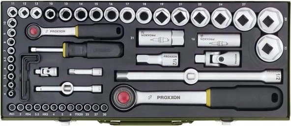 Proxxon 23040 Cırcırlı Kollu 56 Parçalı Lokma ve Bits Takımı 1/4'' ve 1/2'' ürün görseli 1