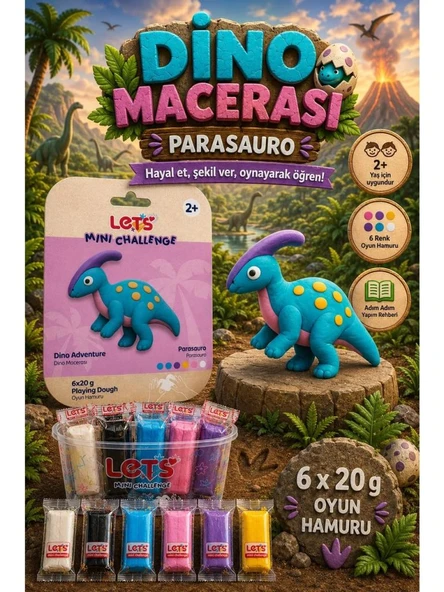 LETS OYUN HAMURU DINO MACERASI PARASAURO 6x20g1024 ürün görseli 1