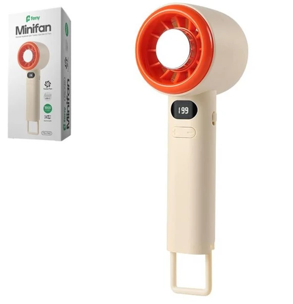 Feny FN-F40 Krem-Turuncu Kademeli Ultra Sessiz Led Göstergeli Şarjlı 1800Mah Turbo Mini El Fanı ürün görseli 1