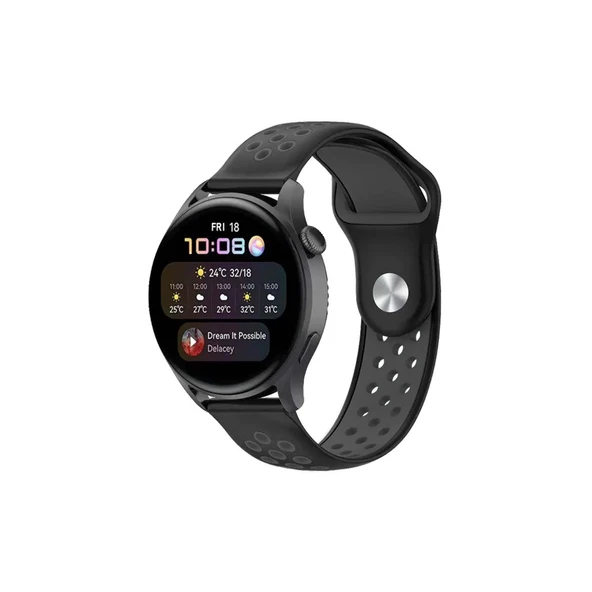 Watch 22mm Spor Delikli Kordon - Siyah-füme ürün görseli 1