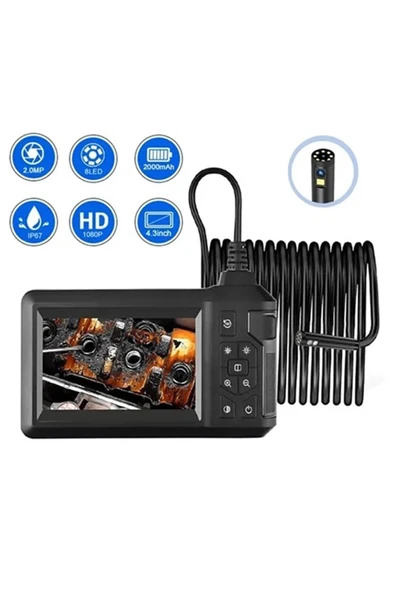 Vtn-008 Ekranlı Çift Kameralı 10 Mt Sert Kablo Yılan Endoskop Kamera 8 Mm 4.3 Inc ürün görseli 1