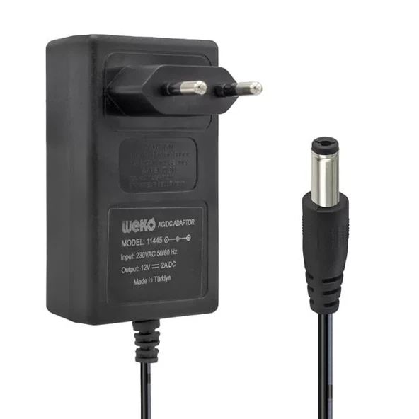 Weko 12 Volt 2 Amper 24 Watt Plastik Kasa Priz Tipi Adaptör (5.5X2.5 Uçlu) ürün görseli 1