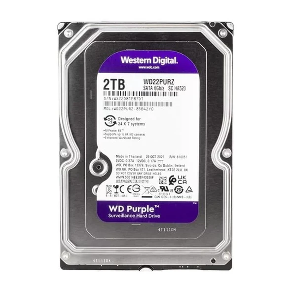 Western Digital Purple Wd22Purz 2 Tb Sata 6Gb/S 7-24 Güvenlik Harddisk ürün görseli 1