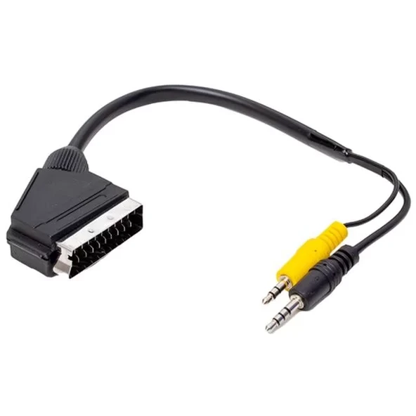 Uydu Alıcısı Kablo 3.5 Mm Stereo Erkek-Scart Kablo 35 Cm Uzun-Kısa Bir Arada ürün görseli 1