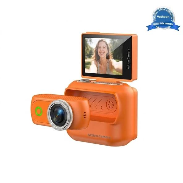 1080p Dijital Video Kamera (32gb) Kart Dijital Vlog Fotoğraf Makinesi  Türkçe  Turuncu ürün görseli 1