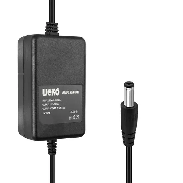 Weko 12 Volt 3 Amper 5.5*2.5 Uçlu Yerli Üretim Plastik Kasa Masaüstü Adaptör ürün görseli 1