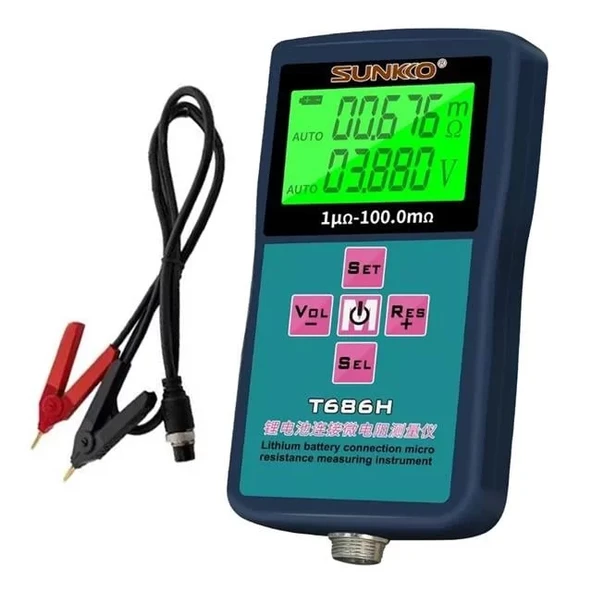 Sunkko T686H Hassas Pil İç Direnç Ve Voltaj Test Cihazı (0-100V - 0-100 Ohm) ürün görseli 1