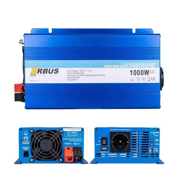 Orbus Ots1000W 12 Volt 1000 Watt Tam Sinüs İnvertör ürün görseli 1