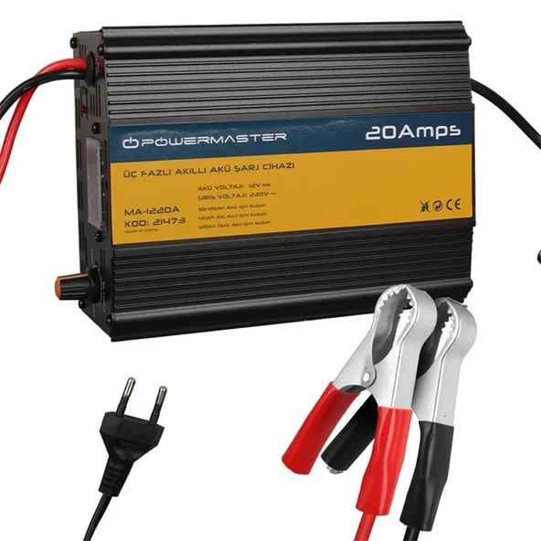 Powermaster Ma-1220A 12 Volt 20 Amper Akıllı Akü Şarj Cihazı ürün görseli 1