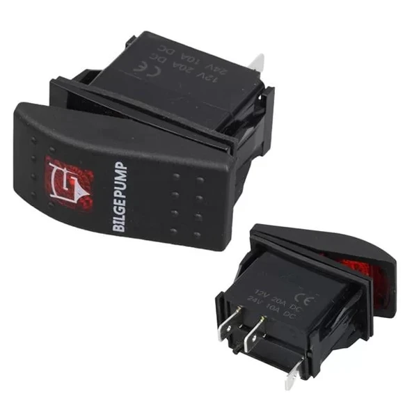 Sintine Pompa Sembollü Işıklı 3 Pinli On-Off 12-24V Marin Switch ürün görseli 1