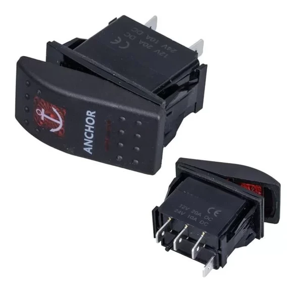Çapa Irgatı Sembollü Yaylı Işıksız 3 Pinli On-Off 12-24V Marin Switch ürün görseli 1