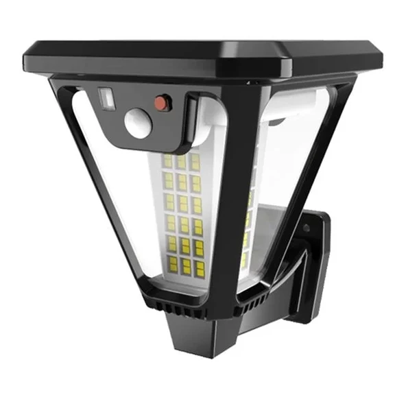 Hs-V83 Solar Panelli 3 Modlu Kumandalı Hareket Sensörlü 100 Smd Ledli Şarjlı Duvar Bahçe Lambası ürün görseli 1