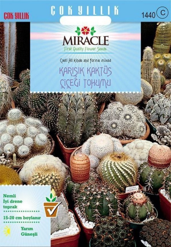 Miracle Karışık Kaktüs Bitkileri Çiçeği Tohumu (900 tohum) ürün görseli 1