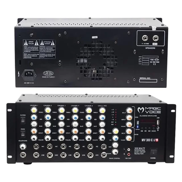Magicvoice Mv-300Ef-Tr 300 Watt 6 Mikrofon Girişli Usb-Bluetooth Destekli Trafolu Mixer Anfi ürün görseli 1