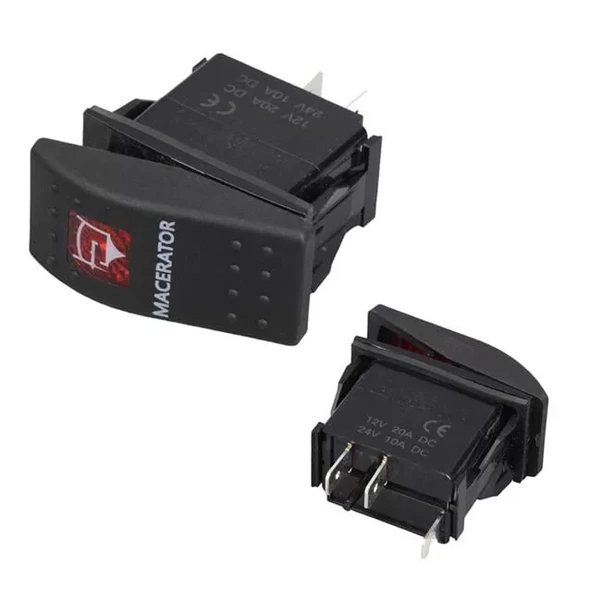 Macaratör Sembollü Işıklı 3 Pinli On-Off 12-24V Marin Switch ürün görseli 1