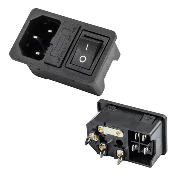 Ic-214A C14 Power Soket Erkek Anahtarlı+Fuseli Kulaksız Ul ürün görseli 1