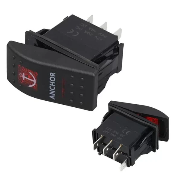 Çapa Irgatı Sembollü Yaylı Işıksız 4 Pinli On-Off 12-24V Marin Switch ürün görseli 1