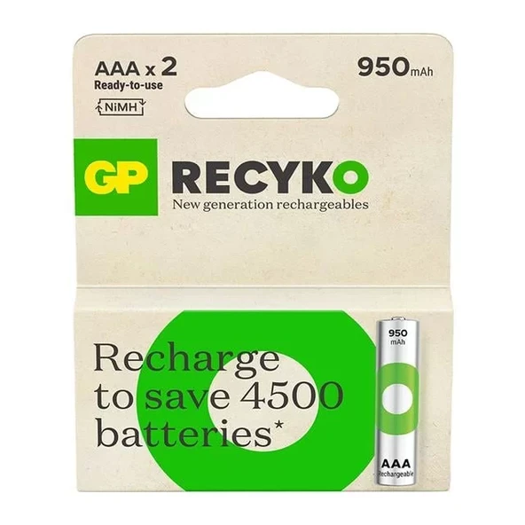 Gp Recyko 950 Mah R03 Aaa Şarjlı 2'Li Pil ürün görseli 1