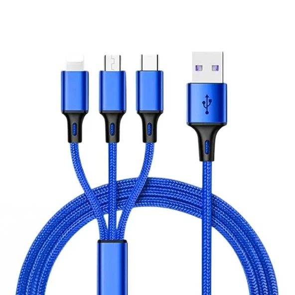 Powermaster Pm-26334 3 In 1 Mavi 1.2 Metre Şarj Kablosu ürün görseli 1