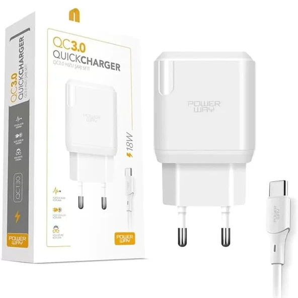 Powerway Qct30 18 Watt 3 Amper Type-C Kablolu Hızlı Şarj Aleti Seti ürün görseli 1