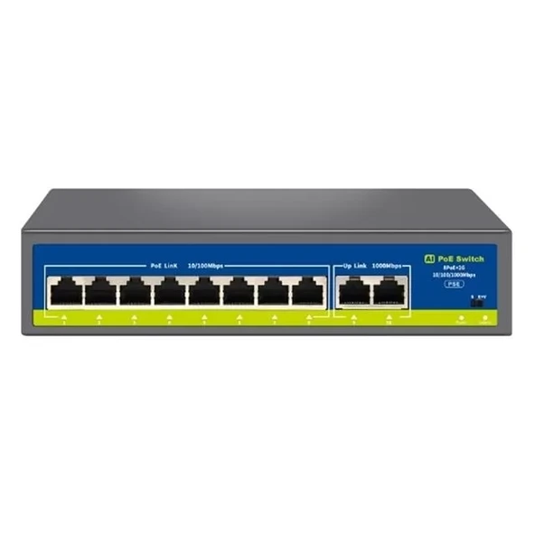 Novacom Nvc-Hıf0820Gbl-C 8+2 Port Gigabit Uplink Poe Switch (250M Extend Modlu) ürün görseli 1