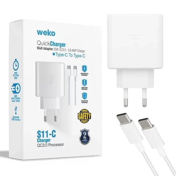 Weko Wk-21440 S11-C 25 Watt Telefon Şarj Başlık Adaptörü + Type-C To Type-C Kablo ürün görseli 1