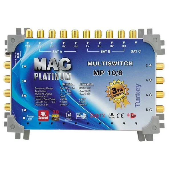 Mag Platinum Mp 10/8 Multiswitch - 10 Giriş 8 Çıkışlı Merkezi Uydu Santrali Hybrid 4K Ve 3D Destekli ürün görseli 1