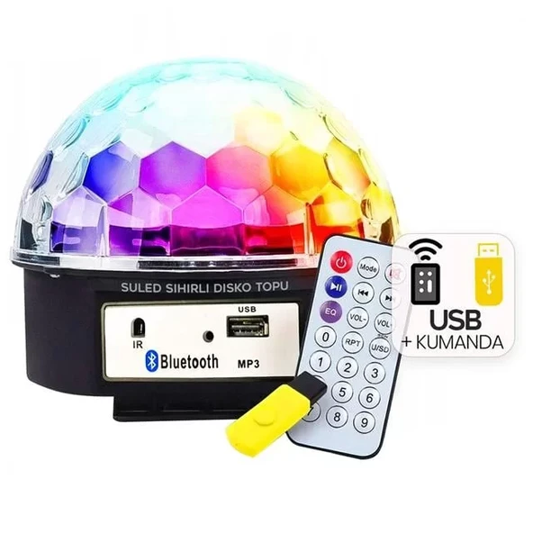 Ledx Gm-0803B Sihirli Led Dönen Disko Topu Hoparlör Kablosuz Usb/Mp3/Bluetooth Kumandalı 360 Derece ürün görseli 1