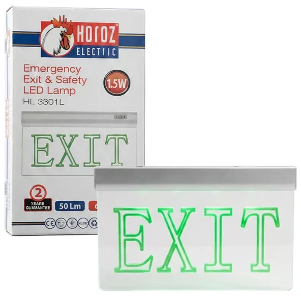 Horoz Zoff 1.5W 50 Lümen Şarjlı Camlı Acil Çıkış (Exit) Levhası ürün görseli 1