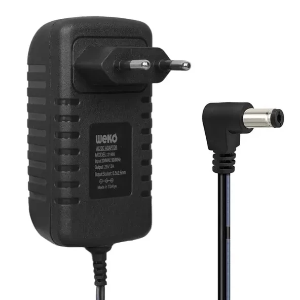 Weko Wk-21966 25 Volt - 2 Amper - 50 Watt 5.5*2.5 Mm L Uçlu Kırmızı Yeşil Ledli Yerli Üretim Şarjlı Matkap Adaptörü ürün görseli 1