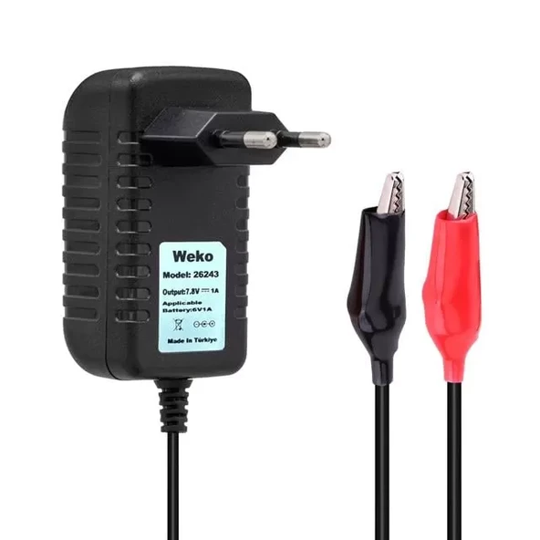Weko 7.8 Volt - 1 Amper Krokodil Uçlu Priz Tip Yerli Üretim Akü Şarj Adaptörü ürün görseli 1