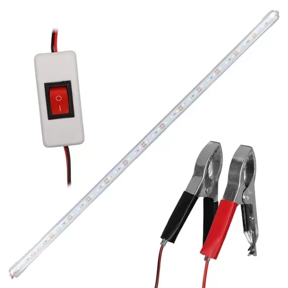 Pm-11060 60Cm 12V 10W T8 İnce 42 Smd Led 6500K Beyaz Lamba Akü Maşalı Anahtarlı ürün görseli 1