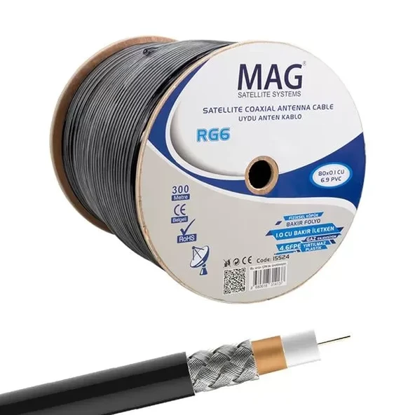 Mag Rg6-U6 Cu-Cu Bakır Yeşil Anten Kablo 300 Mt ürün görseli 1