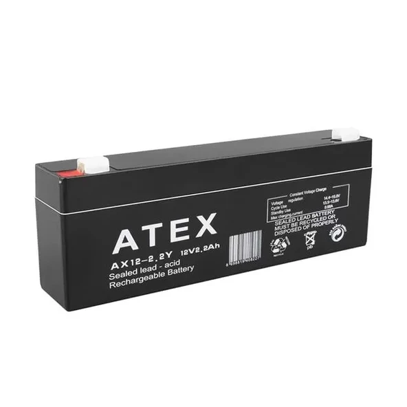 Atex 12 Volt 2 Amper Yatık Uzun Akü (178X34X60 Mm) ürün görseli 1