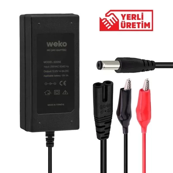 Weko 12.6 Volt - 3 Amper 5.5*2.5 + Krokodil Uçlu Ledli Yerli Üretim Masaüstü Şarj Adaptörü ürün görseli 1