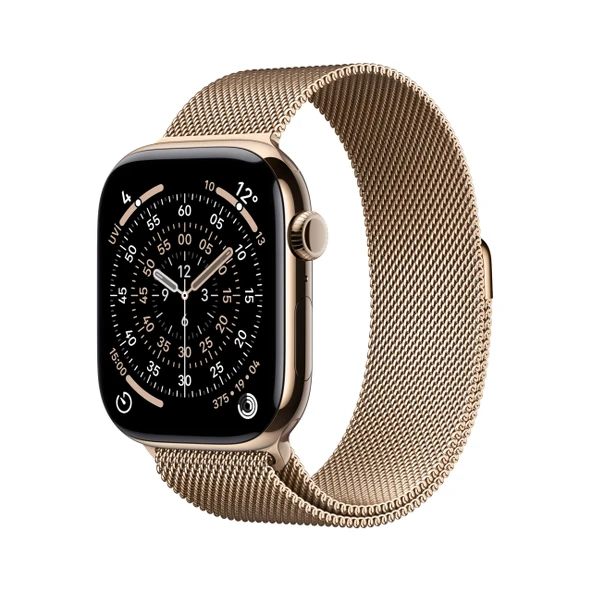Apple Watch 11 GPS + Cellular 46mm Altın Rengi Titanyum Kasa ve Altın Rengi Milano Loop S/M ürün görseli 1