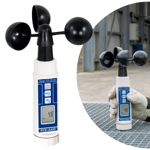 PCE-A420 Kupalı Anemometre Rüzgar Hızı Ölçer 0.9-35 m/s | Taşınabilir Hava Akışı Ölçümü ürün görseli 1