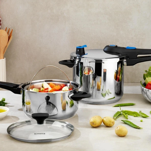 Schafer Gusto Chef 2 Li Düdüklü Tencere Seti 4+7 L 4 Parça-Inox01 ürün görseli 1