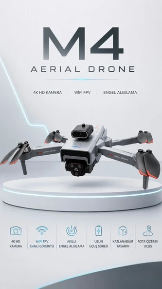 MSYELEKTRONİK M4 4K HD Aerial Drone Katlanabilir WiFi FPV Kameralı Engel Algılamalı Profesyonel Drone ürün görseli 1