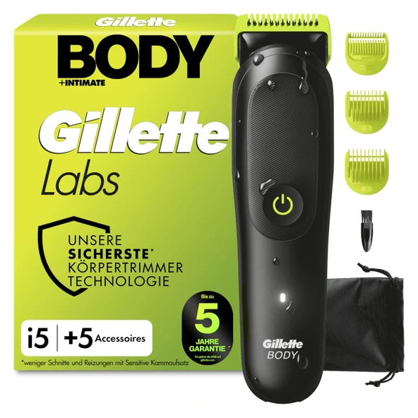 GilletteLabs i5 Body + SkinFirst Teknolojisine Sahip Erkekler İçin Intimate Giyotin - Erkekler için Intimate Razor for Men Body & Intimate Area, Suya Dayanıklı - Siyah/Yeşil ürün görseli 1