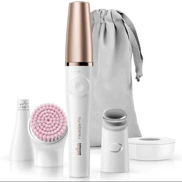 Kadınlar için Braun FaceSpa Pro yüz epilatörü, 10 mikro cımbız, cilt sıkılaştırma aparatı ve yüz temizleme fırçası, şarj edilebilir, 90 dakika. pil, ıslak ve kuru, su geçirmez - SE912, beyaz/bronz ürün görseli 1