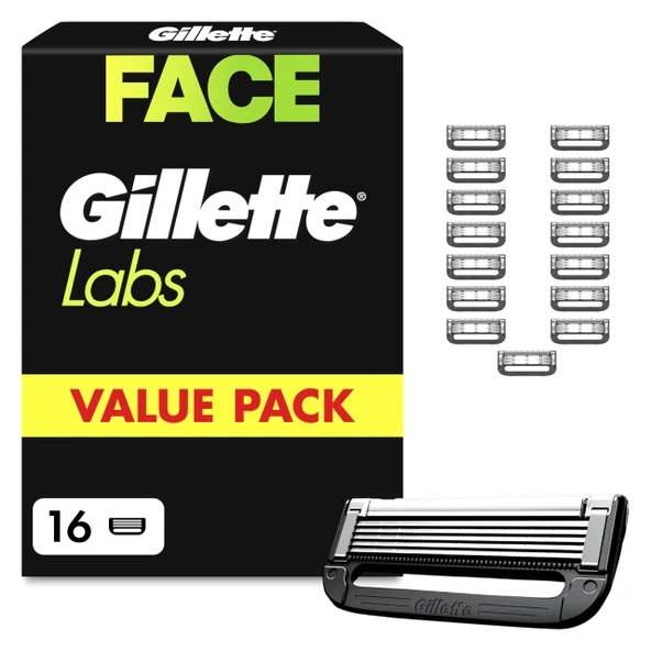 Gillette Labs erkekler için tıraş bıçakları, 16 orijinal yedek bıçak, siyah - ıslak tıraş makinesi, Allen Labs tıraş makineleriyle uyumlu bıçaklar, ısıtmalı tıraş makinesi dahil ürün görseli 1