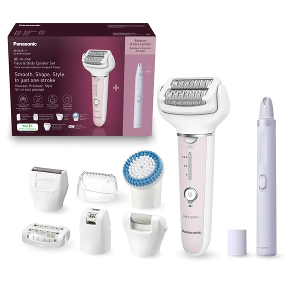 Panasonic ES-EYL9-P503 Kadınlar için Kablosuz Islak/Kuru Epilatör ve Kaş/Yüz Epilatör Seti, Kısa Tüy Alma, 3 Hız, Ayak Bakımı ve Bikini Aparatları, Beyaz/Açık Mor ürün görseli 1