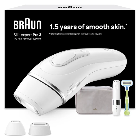Braun IPL epilasyon cihazları Silk Expert Pro 3, PL3136, beyaz/gümüş - ev için alternatif lazer epilasyon, kalıcı epilasyon, kutu dahil, mini tıraş makinesi, Venus tıraş makinesi, 2 aparat ürün görseli 1